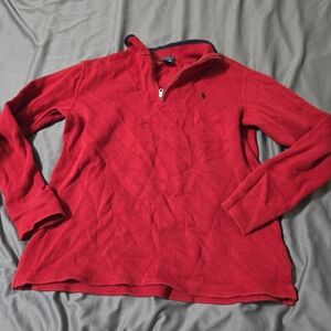 Ralph Lauren Polo Knit Navy Ringer Quarter Zip Pullover Boys Large 14-16 Red